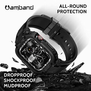 amBand Bands Compatible with Apple Watch 8/7 45mm, M1 Sport Series Rugged Case with Strap Protective Cover for iWatch 6/SE/5/4/3 42/44/45mm Men Black