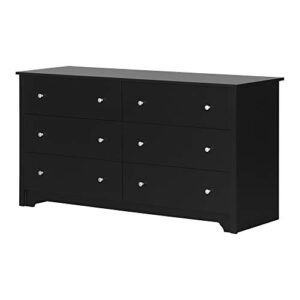 south shore vito collection 6-drawer double dresser, black with matte nickel handles, pure black