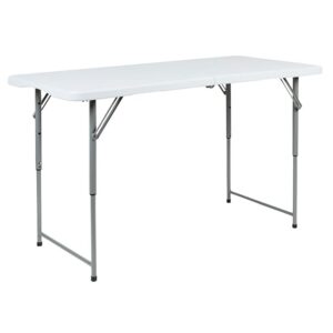flash furniture 4-foot height adjustable bi-fold granite white plastic folding table