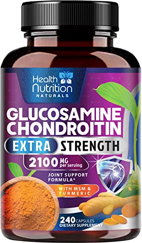 Glucosamine with Chondroitin Sulfate, Turmeric, MSM, Boswellia - Triple Strength Joint Support Supplement - Support for Joint Health and Mobility - Includes Quercetin, Bromelain - 240 Capsules