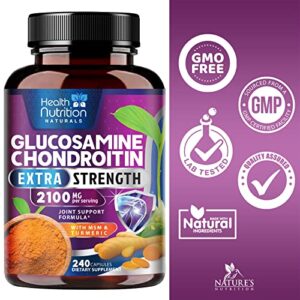 Glucosamine with Chondroitin Sulfate, Turmeric, MSM, Boswellia - Triple Strength Joint Support Supplement - Support for Joint Health and Mobility - Includes Quercetin, Bromelain - 240 Capsules