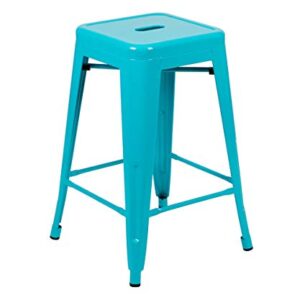 Flash Furniture 24" High Metal Counter-Height, Indoor Bar Stool in Teal - Stackable, Pack of 4