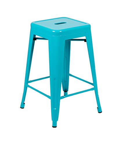 Flash Furniture 24" High Metal Counter-Height, Indoor Bar Stool in Teal - Stackable, Pack of 4