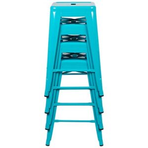 Flash Furniture 24" High Metal Counter-Height, Indoor Bar Stool in Teal - Stackable, Pack of 4