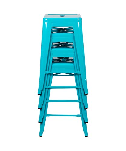 Flash Furniture 24" High Metal Counter-Height, Indoor Bar Stool in Teal - Stackable, Pack of 4