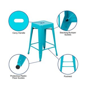 Flash Furniture 24" High Metal Counter-Height, Indoor Bar Stool in Teal - Stackable, Pack of 4