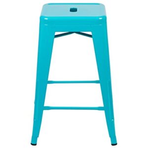 Flash Furniture 24" High Metal Counter-Height, Indoor Bar Stool in Teal - Stackable, Pack of 4