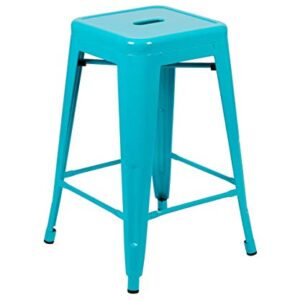 Flash Furniture 24" High Metal Counter-Height, Indoor Bar Stool in Teal - Stackable, Pack of 4