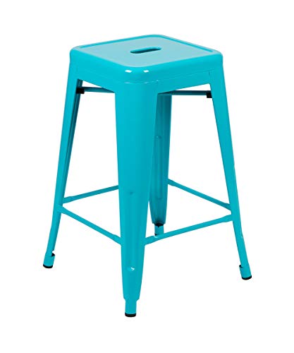 Flash Furniture 24" High Metal Counter-Height, Indoor Bar Stool in Teal - Stackable, Pack of 4