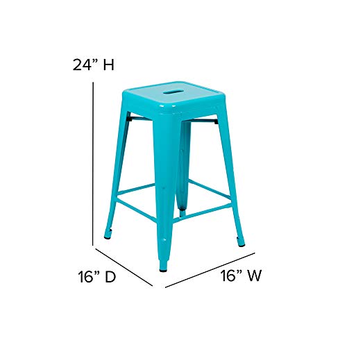 Flash Furniture 24" High Metal Counter-Height, Indoor Bar Stool in Teal - Stackable, Pack of 4