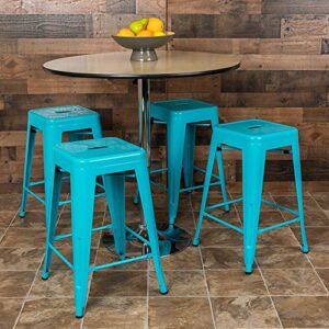 Flash Furniture 24" High Metal Counter-Height, Indoor Bar Stool in Teal - Stackable, Pack of 4