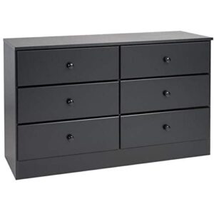 prepac astrid 6 drawer double dresser for bedroom, 16″ d x 47.25″ w x 28.25″ h, black