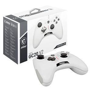 msi force gc20 v2 white wired pc gamepad controller – interchangeable d-pad covers, dual vibration motors, usb 2.0 – wired