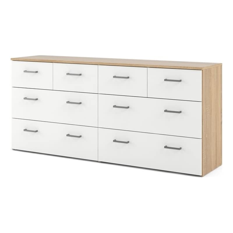 Tvilum 8 Drawer Double Dresser, Oak Structure, White