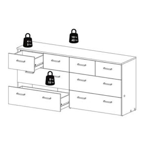 Tvilum 8 Drawer Double Dresser, Oak Structure, White
