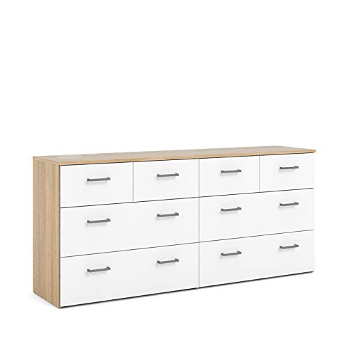 Tvilum 8 Drawer Double Dresser, Oak Structure, White