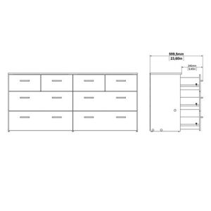 Tvilum 8 Drawer Double Dresser, Oak Structure, White