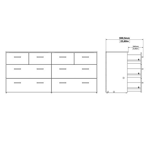 Tvilum 8 Drawer Double Dresser, Oak Structure, White