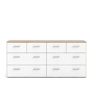 Tvilum 8 Drawer Double Dresser, Oak Structure, White