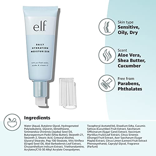 e.l.f. SKIN Daily Hydration Moisturizer, Ultra-Hydrating Formula, Infused with Aloe, Jojoba Oil & Shea Butter, Vegan & Cruelty-Free, 2.53 Fl Oz