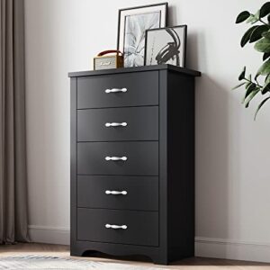 linsy home 5 drawer chest, black dresser for bedroom, tall dresser, nursery dresser organizer chest of drawers for kids bedroom – black