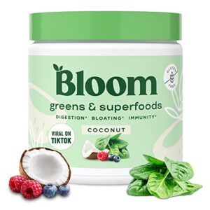 bloom nutrition super greens powder smoothie & juice mix – probiotics for digestive health & bloating relief for women, digestive enzymes with superfoods spirulina & chlorella for gut health (coconut)