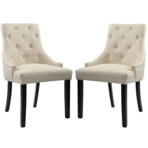 lsspaid dining chairs set of 2, nailhead button back fabric side chair, modern fabric leisure padded ring chair, mid-century solid wood upholstered dining chair