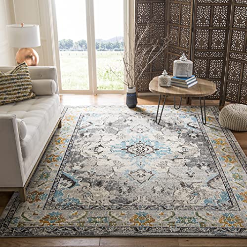 SAFAVIEH Monaco Collection 8' x 10' GreyLight Blue MNC243G Boho Chic Medallion Distressed Non-Shedding Living Room Bedroom Dining Home Office Area Rug