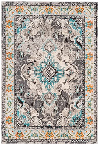 SAFAVIEH Monaco Collection 8' x 10' GreyLight Blue MNC243G Boho Chic Medallion Distressed Non-Shedding Living Room Bedroom Dining Home Office Area Rug