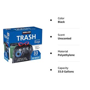 Kirkland Signature Carton is 100% recyclable 33 Gallon Black Drawstring Trash Bag 90 Count,Tear-Stop Technology