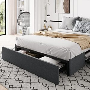 Allewie Queen Size Platform Bed Frame with 3 Storage Drawers, Upholstered Wing Side Panel Design, Wooden Slats Support, No Box Spring Needed, Noise Free, Easy Assembly, Dark Grey