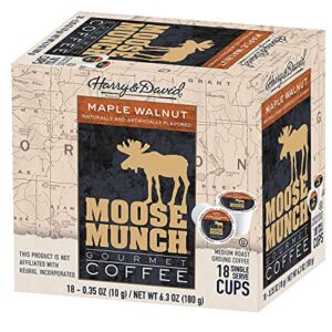 Harry & David Moose Munch Gourmet Coffee 18 Single Serve Cups Beverage Hot or cold (Maple Walnut)