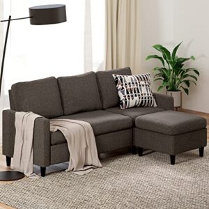 zinus hudson convertible sectional sofa / reversible chaise and ottoman included / easy assembly, dark grey