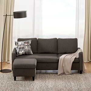 ZINUS Hudson Convertible Sectional Sofa / Reversible Chaise and Ottoman Included / Easy Assembly, Dark Grey