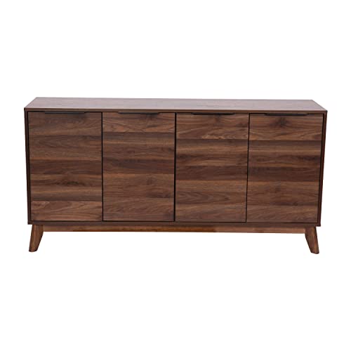 Flash Furniture Hatfield Mid-Century Modern Storage Buffet Sideboard, 4 Soft Close Doors, Adjustable Shelves, Stand for up to 64" TV's, 59.25", Dark Walnut