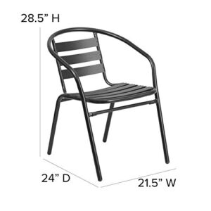 Flash Furniture Patio Dining Set, 55" Tempered Glass Table with Umbrella Hole, 4 Black Metal Aluminum Slat Stack Chairs