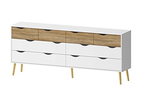 Tvilum Diana 8 Drawer Dresser, White/Oak Structure