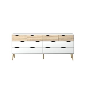 Tvilum Diana 8 Drawer Dresser, White/Oak Structure