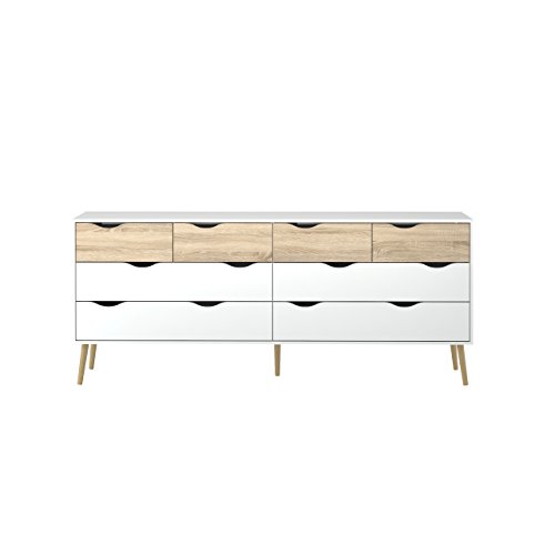 Tvilum Diana 8 Drawer Dresser, White/Oak Structure