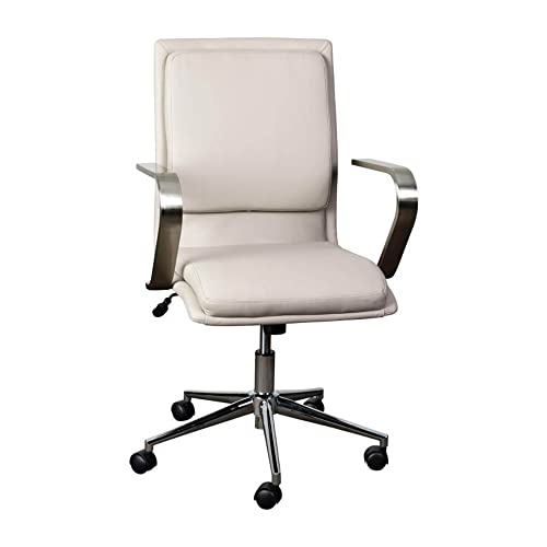 Flash Furniture James Mid-Back Designer Executive Upholstered Office Chair with Brushed Metal Base and Arms, Set of 1, Taupe/Chrome