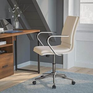 Flash Furniture James Mid-Back Designer Executive Upholstered Office Chair with Brushed Metal Base and Arms, Set of 1, Taupe/Chrome