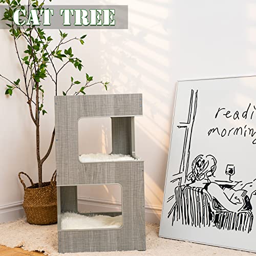 ZRen Modern Cat Tree Cat Furniture - Multi-Level Spacious Perch Cat Tower - 27.5 Inch Luxury Cat Tree Stand House with Removable Soft Blanket and Condo for Kittens