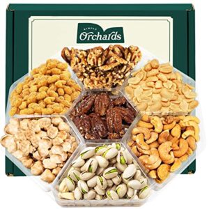 assorted nuts – gourmet nuts gift basket – easter gift basket – 7 sectional platter with a variety of freshly roasted nuts – beautifully packaged gift for birthday, sympathy, mother’s day nuts. (7 sectional, green box)