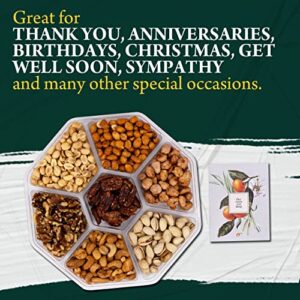 Assorted Nuts - Gourmet Nuts Gift Basket - Easter Gift Basket - 7 Sectional Platter With a Variety of Freshly Roasted Nuts - Beautifully Packaged Gift for Birthday, Sympathy, Mother’s Day Nuts. (7 Sectional, Green Box)