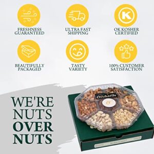 Assorted Nuts - Gourmet Nuts Gift Basket - Easter Gift Basket - 7 Sectional Platter With a Variety of Freshly Roasted Nuts - Beautifully Packaged Gift for Birthday, Sympathy, Mother’s Day Nuts. (7 Sectional, Green Box)