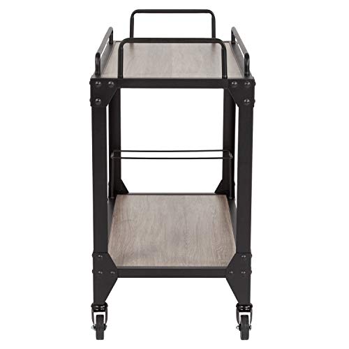 Flash Furniture Midtown Wood and Iron Kitchen Serving and Bar Cart with Wine Glass Holders, Light Oak 31 x 32.25 x 16