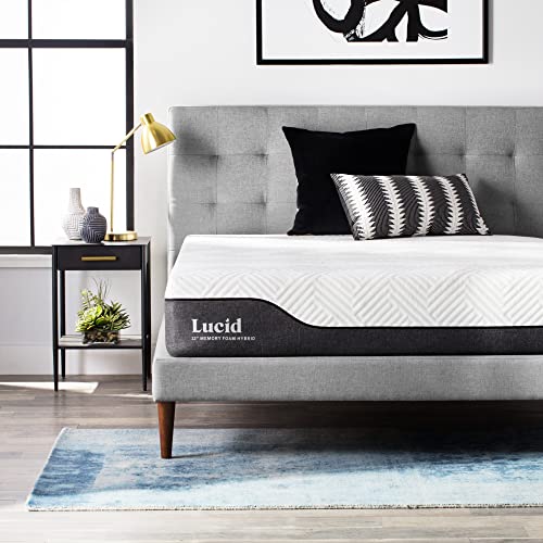 Lucid 12 Inch Hybrid Mattress – Bamboo Charcoal and Aloe Vera Infused- Memory Foam Mattress- Moisture Wicking – Odor Reducing, White/Black