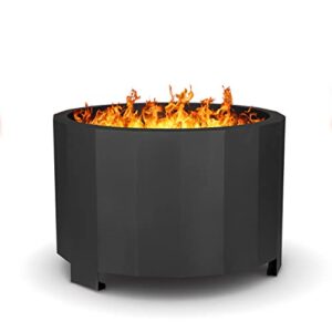 Flash Furniture Titus Commercial Grade Wood Burning Smokeless Outdoor Firepit - Black Finish - 27 inches - Portable - Waterproof Cover