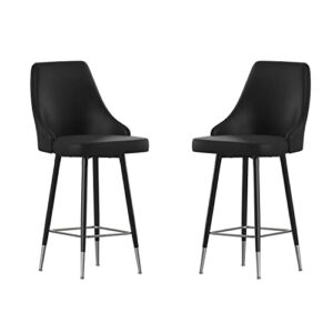 Flash Furniture Shelly Set of 2 Commercial Counter Height Bar Stools - Black LeatherSoft Upholstery - Black Metal Frames - 26" High - Chrome Feet and Footrests