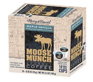 moose munch coffee by harry & david, maple vanilla, 18 single serve cups
